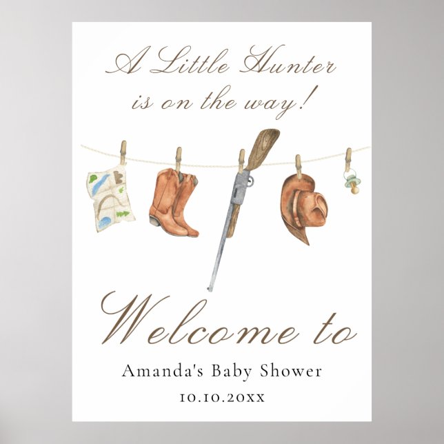 Poster Watercolor Hunter Baby shower Welcome (Frente)