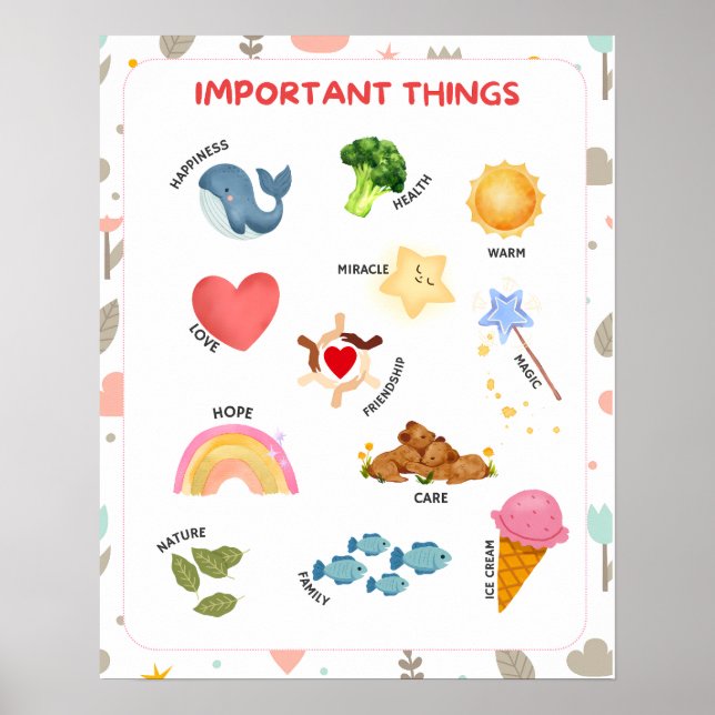Poster Watercolor Important Things Educational (Frente)