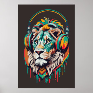 Poster Watercolor Jamaica Lion Rasta Music