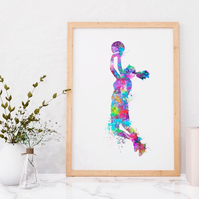 Poster Watercolor, jogadora de basquetebol com lascas (Criador carregado)