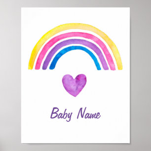 Poster Watercolor Kids Room Decor Rainbow Personalizado