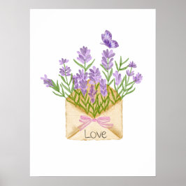 Poster Watercolor Lavender Bouquet in Envelope