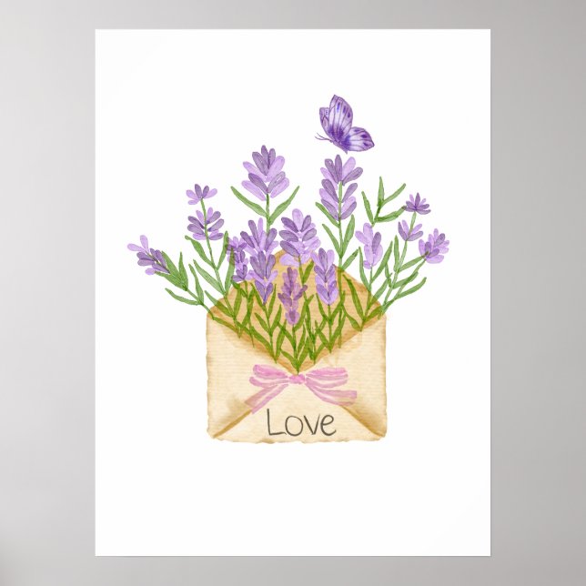 Poster Watercolor Lavender Bouquet in Envelope (Frente)