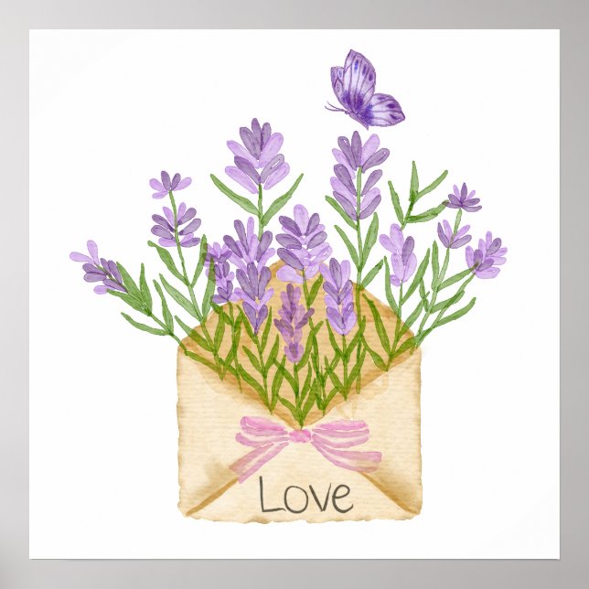 Poster Watercolor Lavender Bouquet in Envelope (Frente)