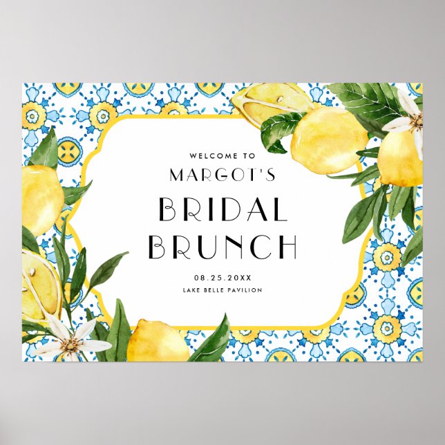Poster Watercolor Lemon Mediterranean Bridal Brunch (Frente)