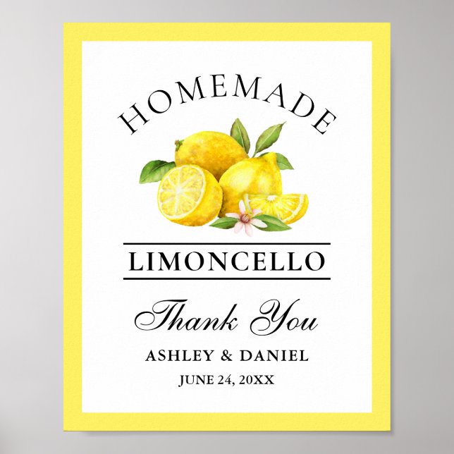 Poster Watercolor Lemons Limoncello Wedding (Frente)