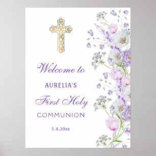 Poster Watercolor Lilac Flowers First Community Welcome