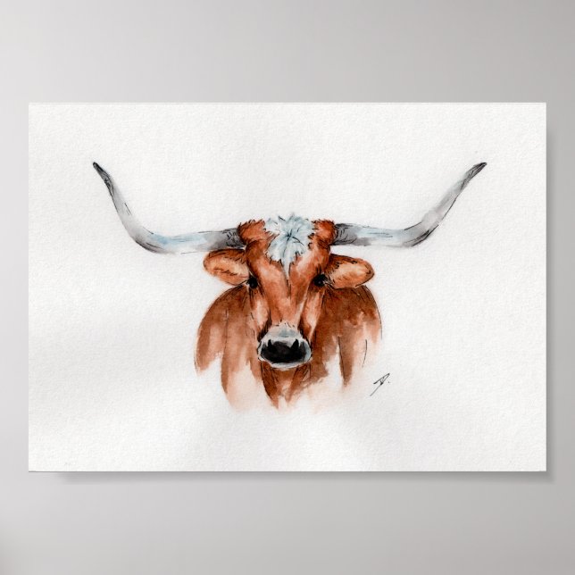 Poster Watercolor Longhorn (Frente)