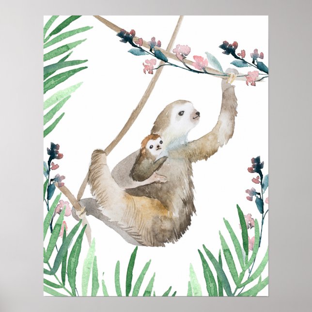 Poster Watercolor mama and baby Sloth (Frente)