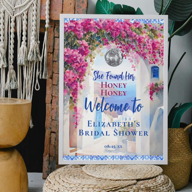 Poster Watercolor Mamma Mia Pink Flowers Disco Boas-vinda (Criador carregado)