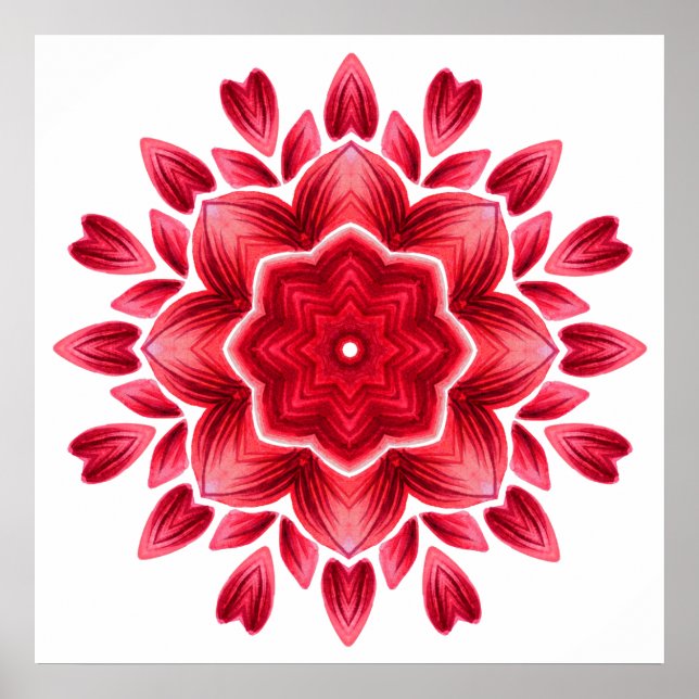 Poster Watercolor Mandala Art - Red Rose Petals Flower (Frente)