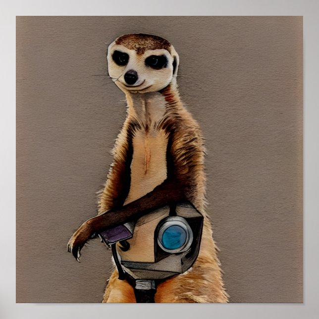 Poster Watercolor Meerkat com máscara Steampunk (Frente)