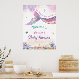 Poster Watercolor Mermaid Tail Welcome Ocean Girl