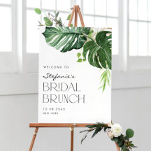 Watercolor Monstera Tropical Bridal Brunch Bem-Vin