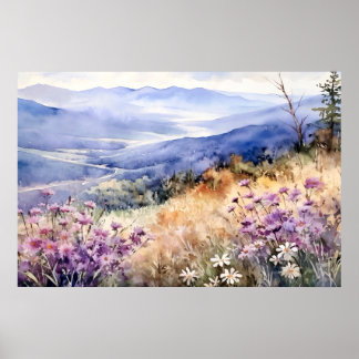 Poster Watercolor Mountain Nature Print