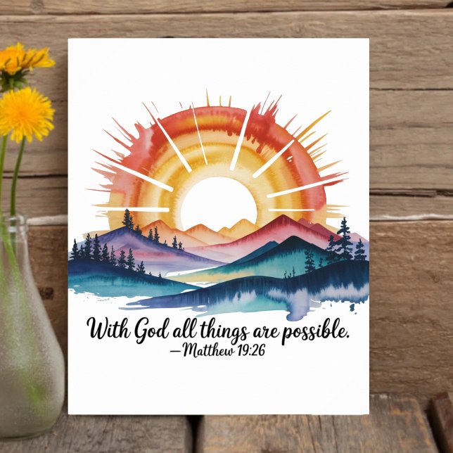 Poster Watercolor Mountain Sunrise Bible Verse (Criador carregado)