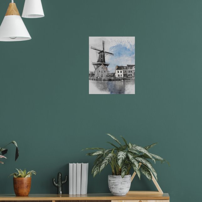 Poster Watercolor Netherlands Windmill – Dutch  (Sala de Estar 1)