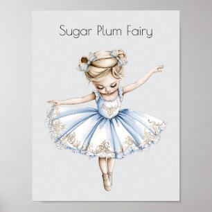 Poster Watercolor Nutcracker Balé Christmas Ballerina