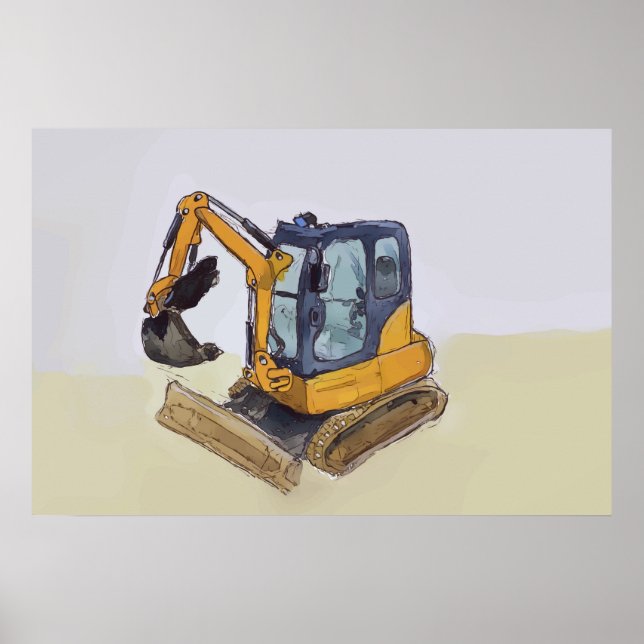 Poster Watercolor of a little backhoe (Frente)