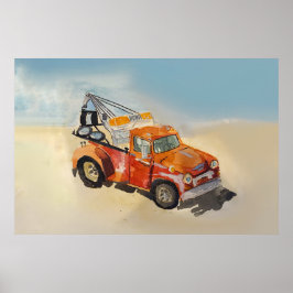 Poster Watercolor of a orange rusty tow truck