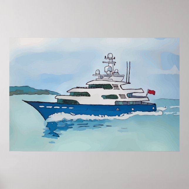 Poster Watercolor of a super yacht (Frente)