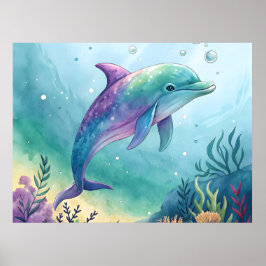 Poster Watercolor painted dolphin