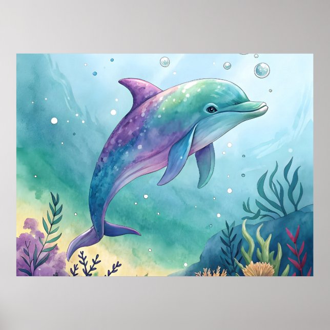 Poster Watercolor painted dolphin (Frente)