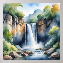 Poster Watercolor painted waterfall