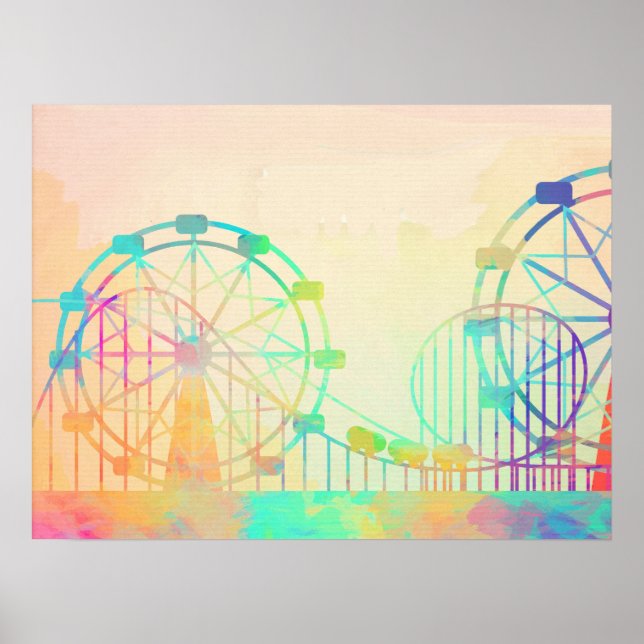 Poster Watercolor Painting Ferris Wheel Fairground Art (Frente)