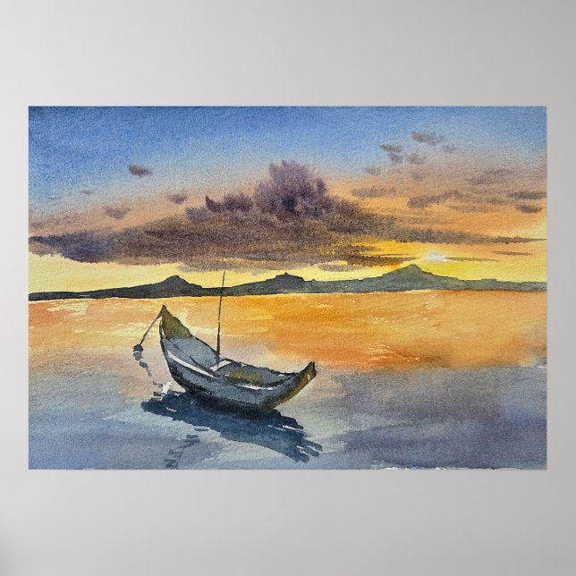Poster Watercolor Painting Sunset scene  (Frente)