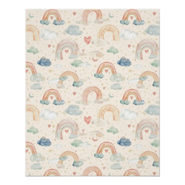 Pôster Watercolor Pastel Rainbow Nursery Art (Frente)