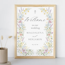 Poster Watercolor Pastel Wildflowers Wedding Welcome