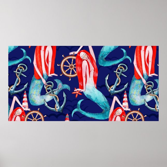 Poster Watercolor pattern sea (Frente)