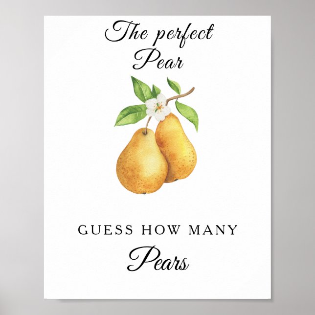 Poster Watercolor pears bridal shower How many pears (Frente)
