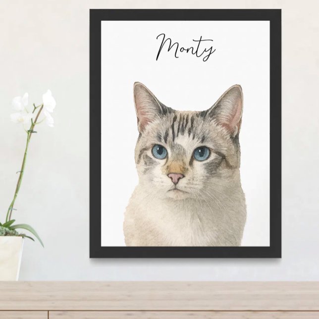 Poster Watercolor Pet Cat Portrait Script Name (Criador carregado)