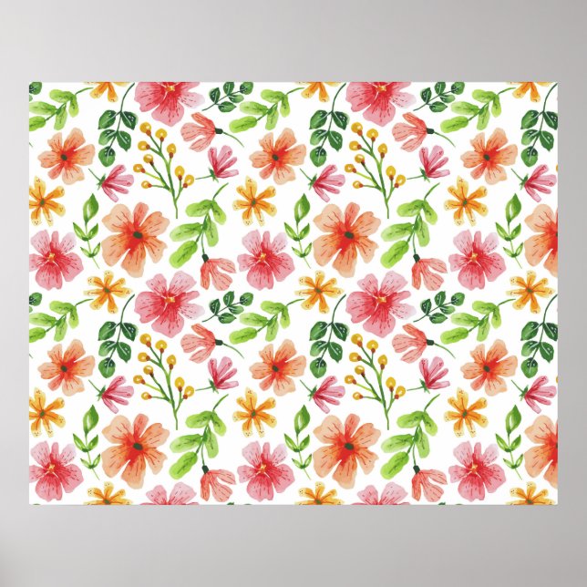 Poster Watercolor Pink Flowers Pattern-69677 (Frente)