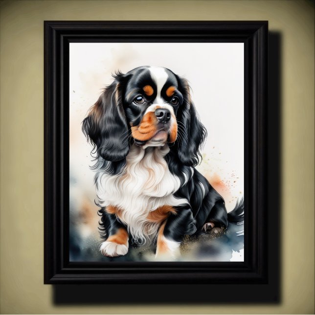 Poster Watercolor Pinting Rei Charles Cavalier Puppy (Criador carregado)