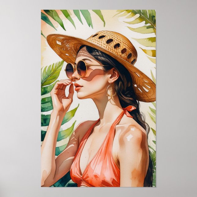 Poster Watercolor Pretty in Peach Woman (Frente)