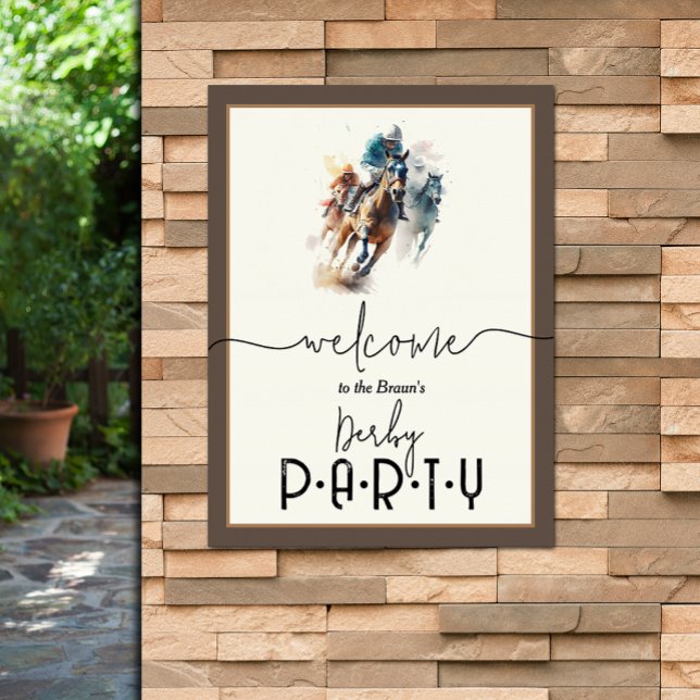 Poster Watercolor Racecavalo Jockey Derby Bem-Vindo (Watercolor racehorses and jockeys Derby Welcome poster - PRINTED and/or INSTANT DOWNLOAD)