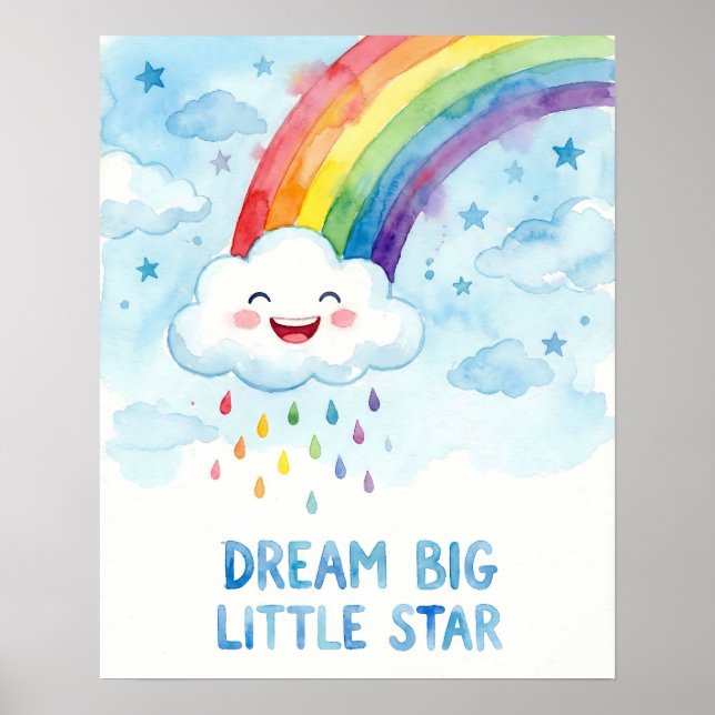 Poster Watercolor Rainbow Cloud Dream Big Kids (Frente)