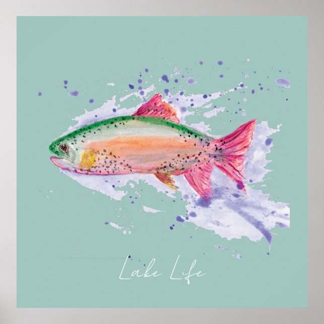 Poster Watercolor Rainbow Trout Lake Life (Frente)