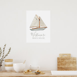 Poster Watercolor Sailboat Beach House