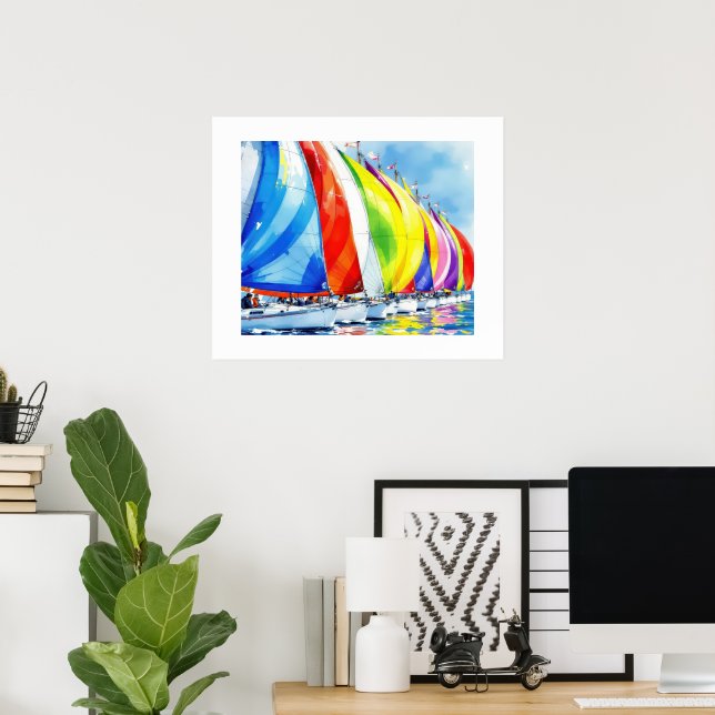 Poster Watercolor Sailboat Regatta (Escritório em casa)