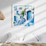 Poster Watercolor Santorini Viagem Art Mediterrâneo<br><div class="desc">Traga o charme do Mediterrâneo para a sua casa com o "Watercolor Santorini Mediterranean Viagem Art Poster." Este impressionante trabalho de arte quadrado captura uma cena pitoresca de rua de Santorini, feita em delicadas técnicas de aquarela. Dominada por vibrantes e tons brancos nítidos, esta peça encapsula perfeitamente o sereno e...</div>