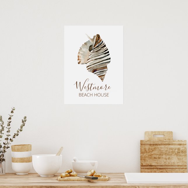 Poster Watercolor Seashell Beach House (Cozinha)