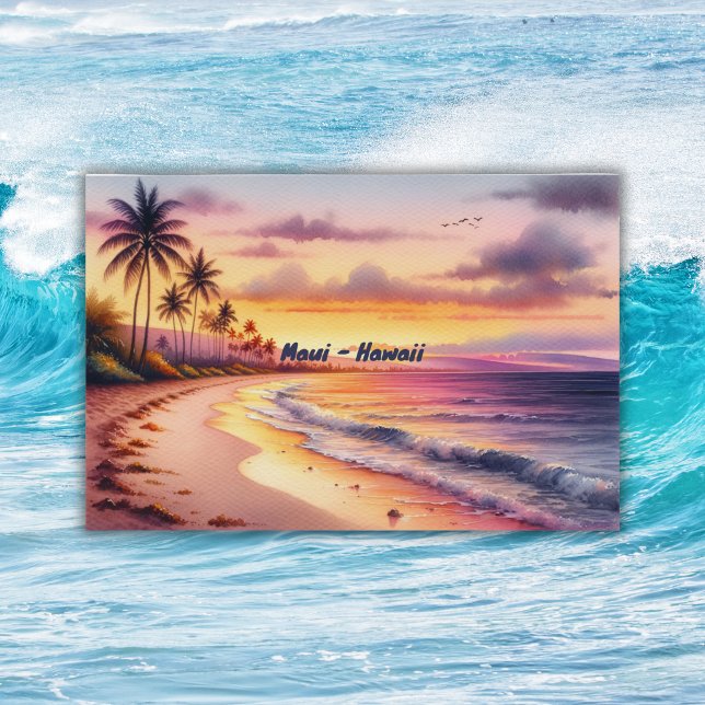 Pôster Watercolor Sketch Maui Hawaii Colorido | (Criador carregado)