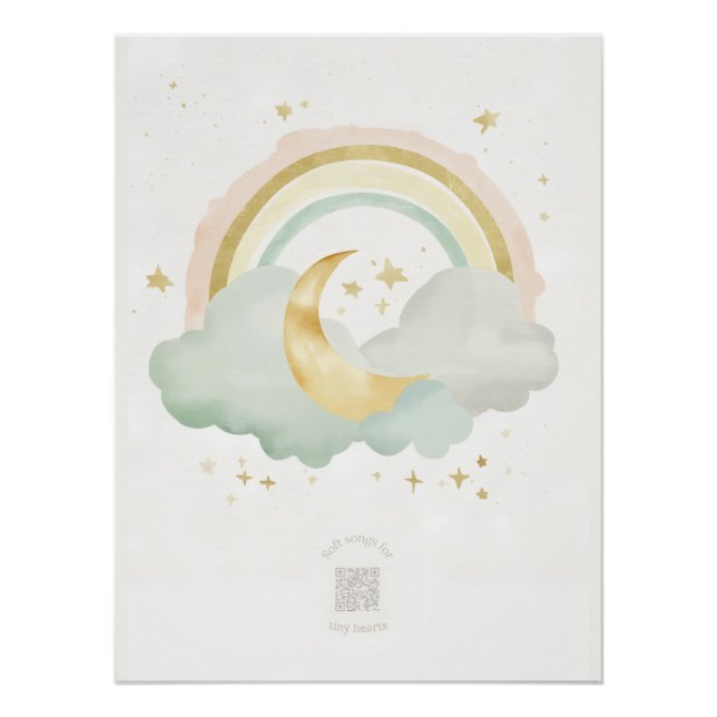 Pôster Watercolor Sleeping Moon Nursery Wall Art | Mint (Frente)