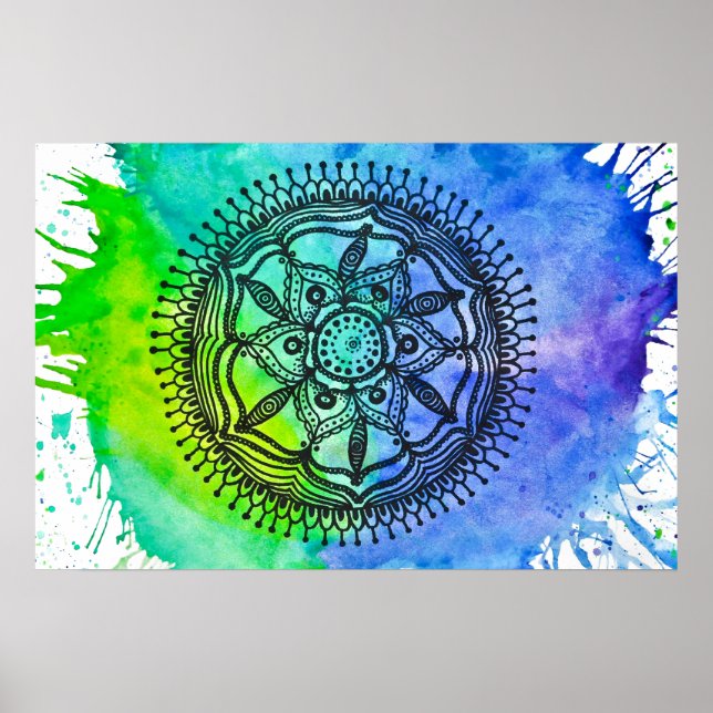 Poster Watercolor Splatter Mandala Poster. (Frente)