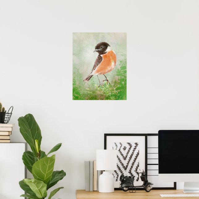 Poster Watercolor Stonechat Bird  Nature Art (Escritório em casa)