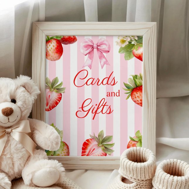 Poster Watercolor Strawberries Baby Shower Cards & Gifts  (Strawberry Baby Shower Cards and Gifts Sign)